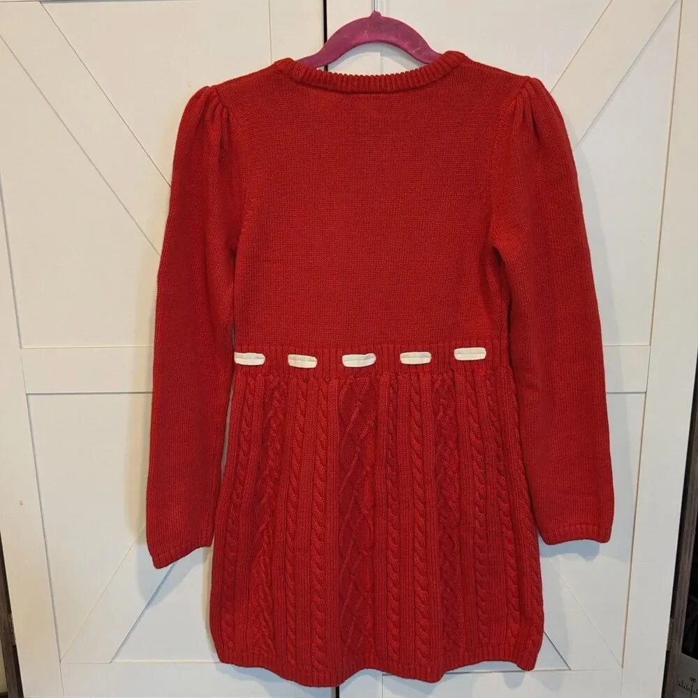 NWT Gymboree Girls 7 Snowman Sweater Dress Red Christmas Crochet Cable Knit